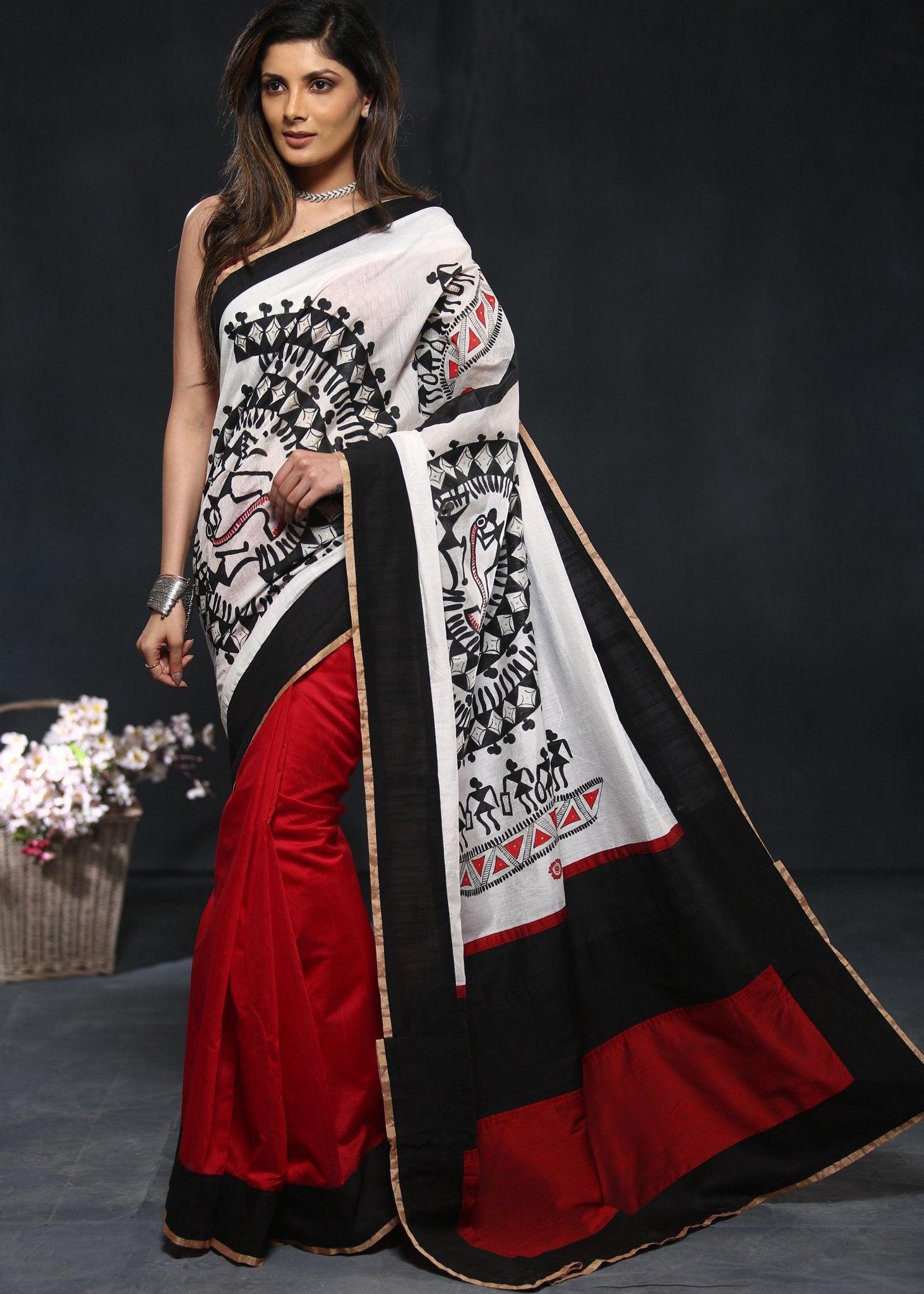 Warli Hand Painted Saree